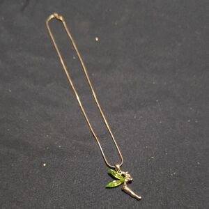 Elegant Silver Necklace with Green Stone Fairy Pendant